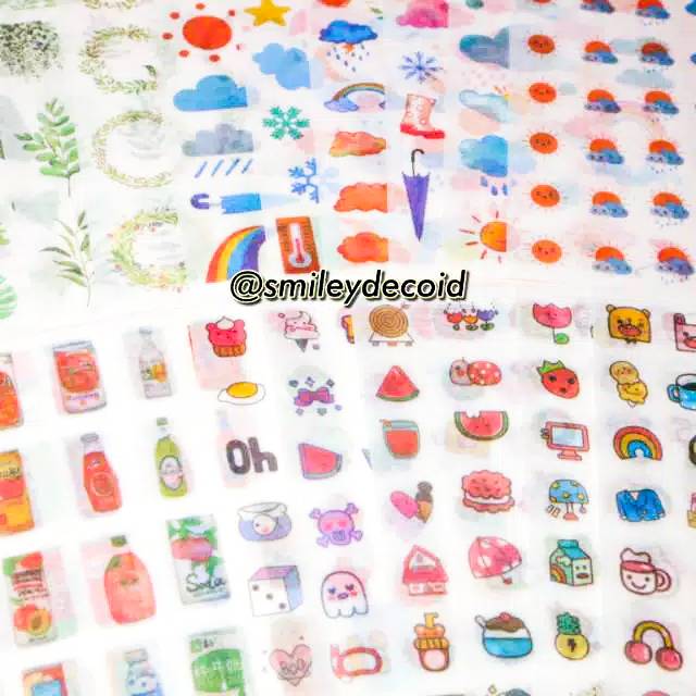 6 Lembar Washi Sticker Sheet isi 100-200pcs untuk Journal DIY Diary Scrapbook