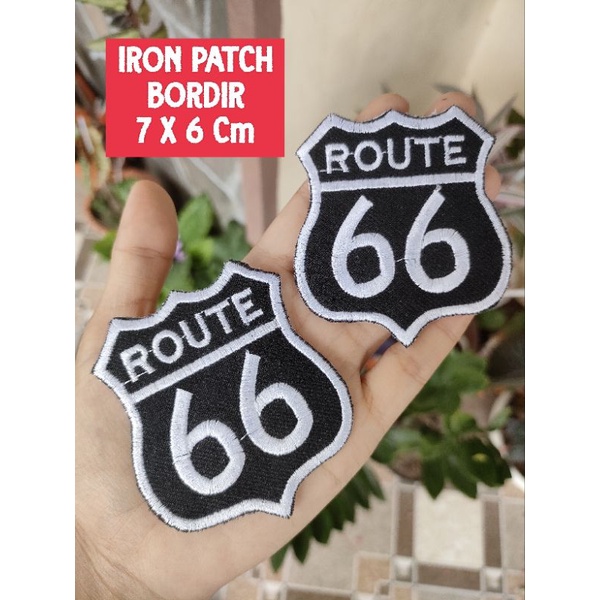 ( Praktis Tinggal Setrika ) Patch Iron Bordir Route 66 Premium Iron Patch Keren Emblem Bordir Tempel