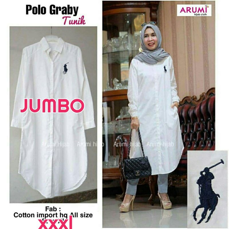 Jumbo Polo Graby Tunik white putih tunic wanita katun big size XXXL busui LD120 panjang High quality