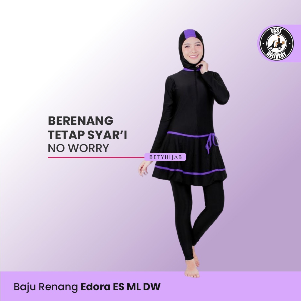 Baju Renang Wanita Muslim Swimming Suit Simwear Cewek Slimfit Vita Pinggang Edora Sport Terlaris - B