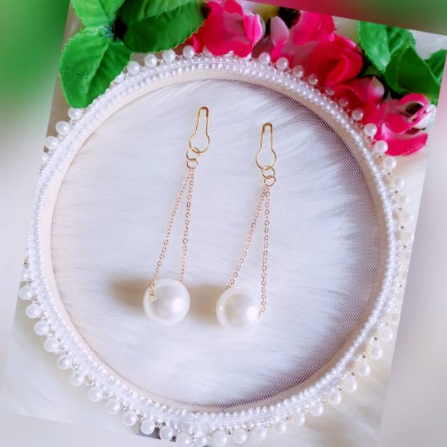 A129 Anting hijab juntai rantai pearl