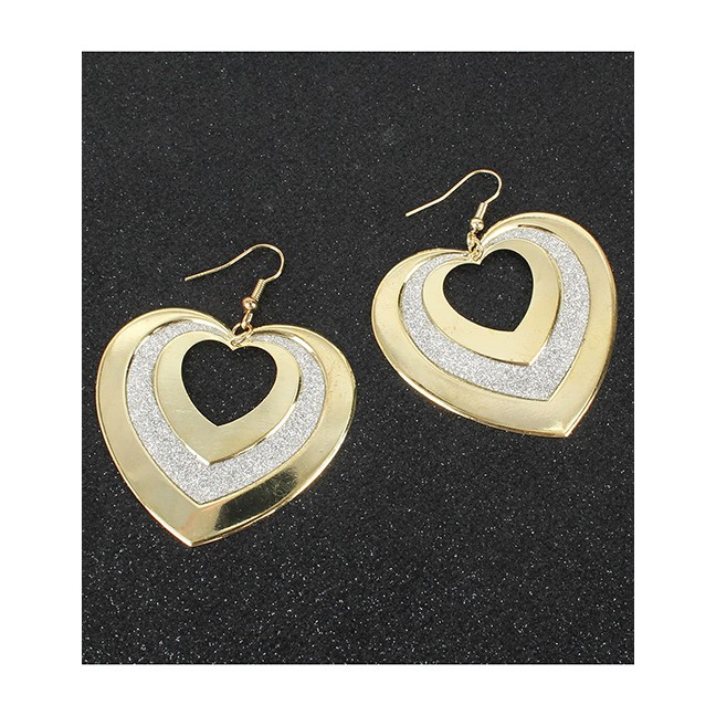 LRC Anting Gantung Fashion Golden Love Alloy Hollow Frosted Earrings K44353