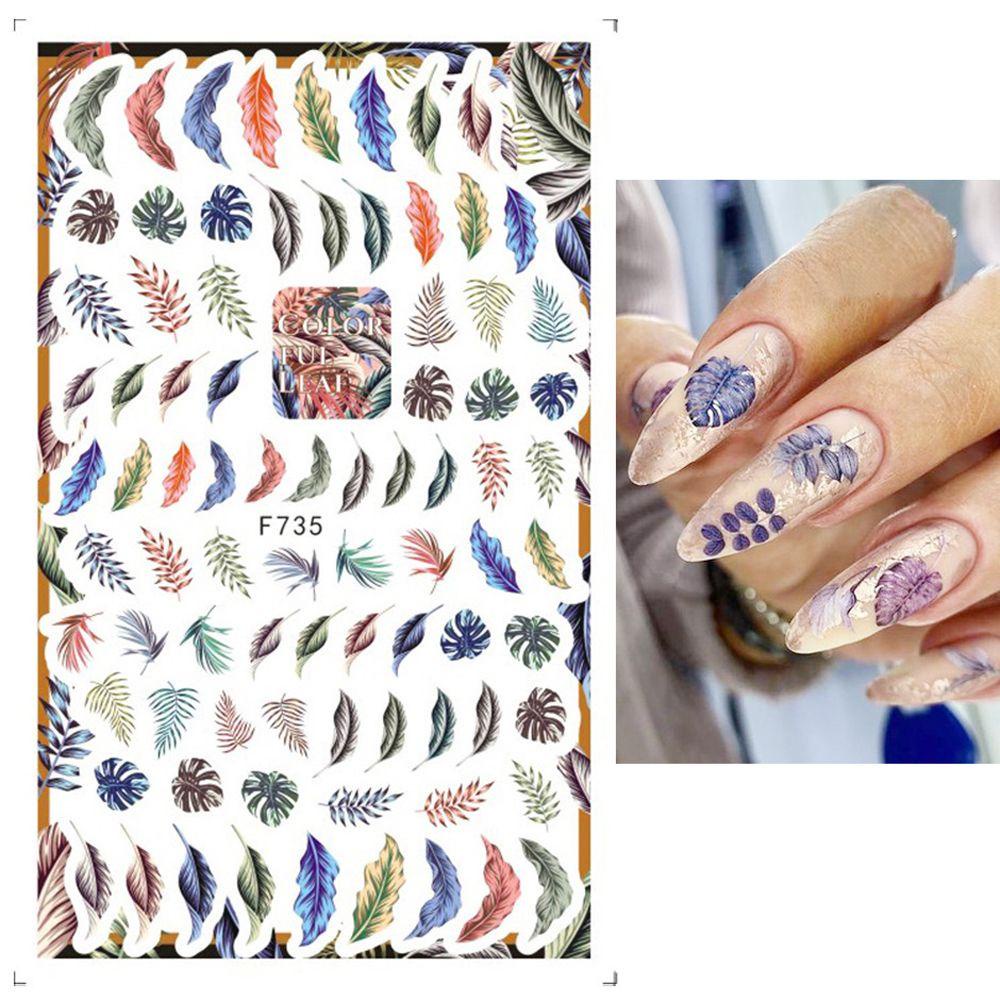 AUGUSTINA Agustin 3D Stiker Kuku Perekat Diri Musim Semi Daun Nail Art Dekorasi Bunga Mawar DIY Manicure Accesorios