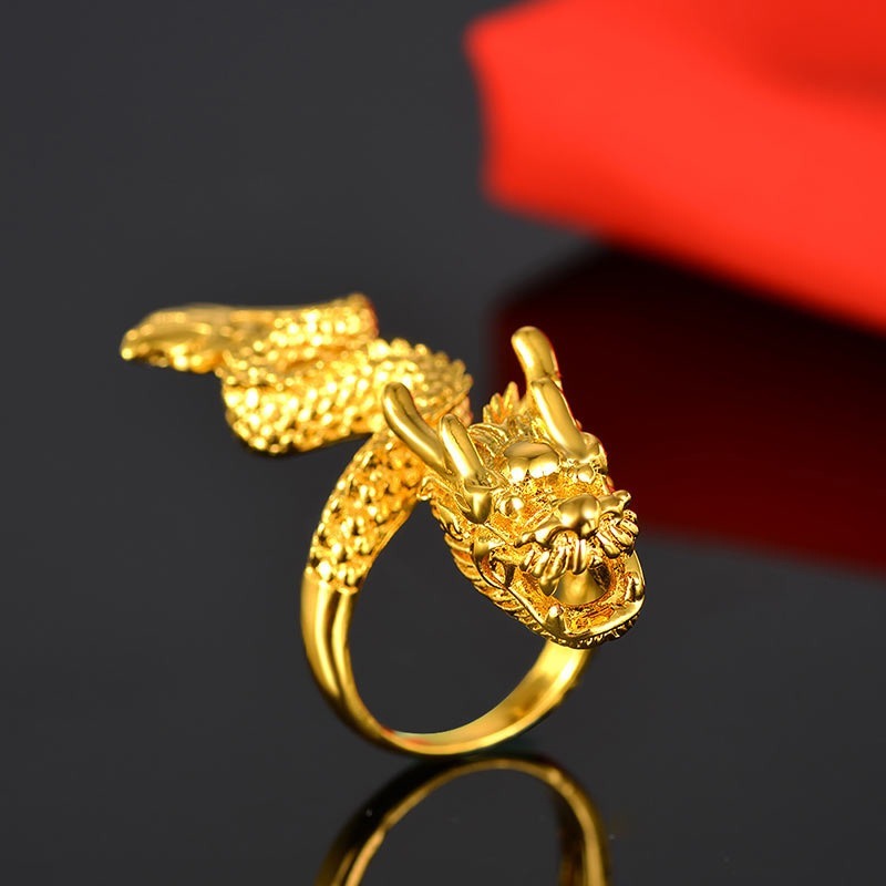 Fashion Men's Golden Domineering Dragon Head Open Ring