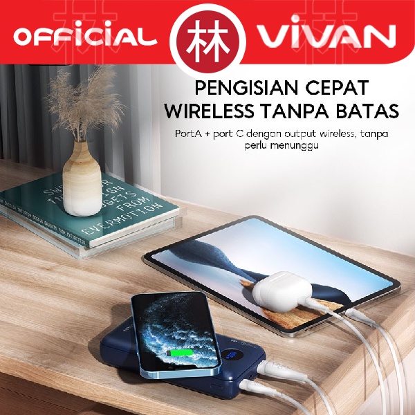 VIVAN VPB-W20 Powerbank 20000 mAh Wireless 3 Output Fast Charging 15W