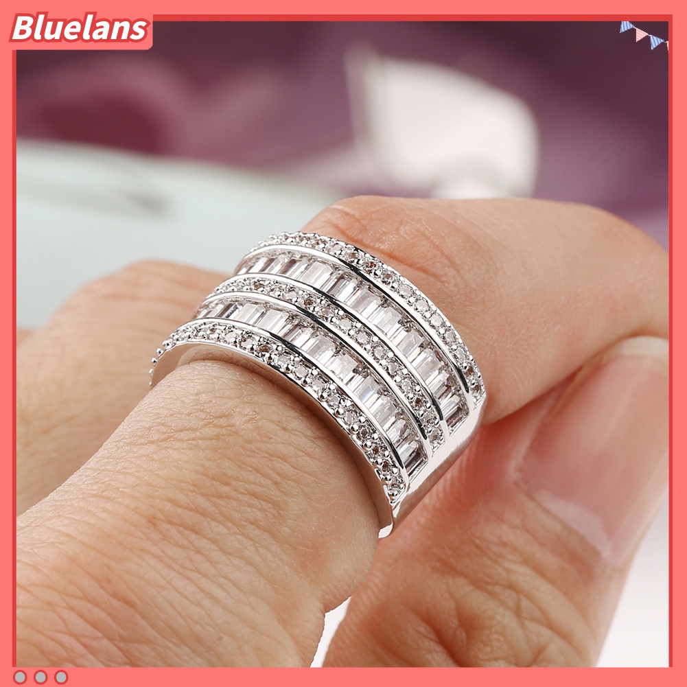 Cincin Multilayer Bentuk Bulat Persegi Panjang Bahan Cubic Zirconia Untuk Wanita