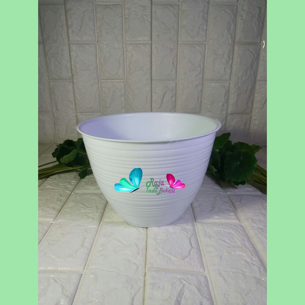 Pot Lumba 25 TAWON 24 Putih Diameter 21 Cm Motif Tawon - Pot Bunga Plastik 21cm Bunga Lidah Mertua Aglonema