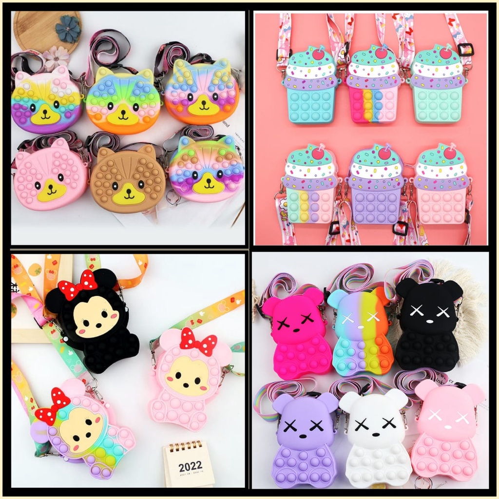 TAS POP IT ICE CREAM TEDDY MICKEY MINNIE FOX PANDA TASPOP IT LUCU TAS POP IT KARAKTER TERBARU TAS POP IT ANAK