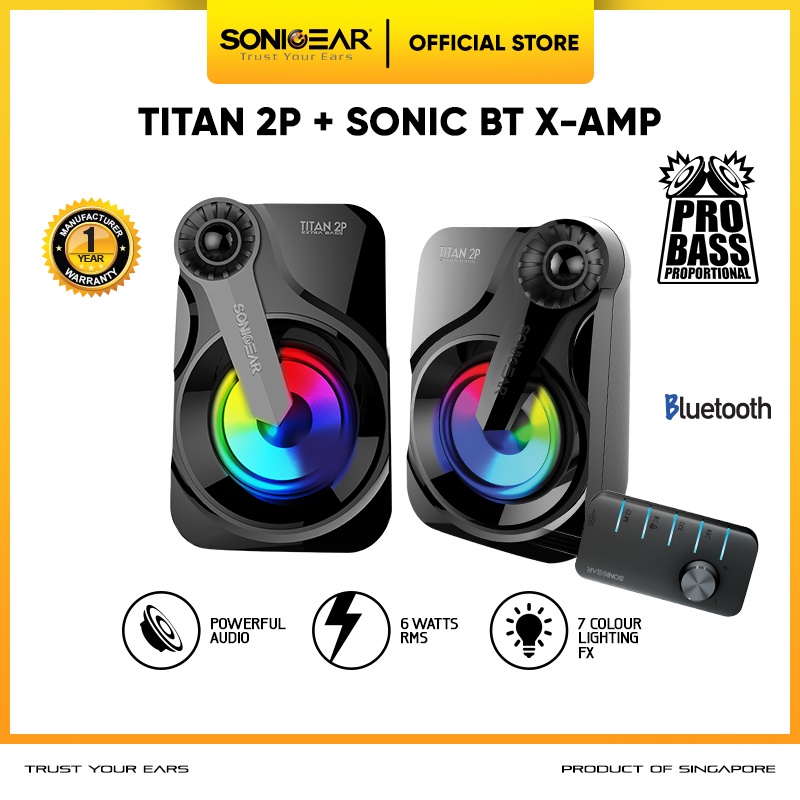 Sonic Gear Titan 2P Speaker System With Huge Bass And 7 Color Lighting - Garansi Resmi 1 Tahun