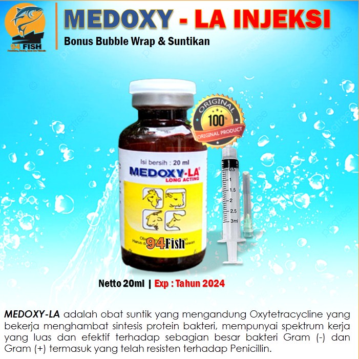 MEDOXY LA Obat Injeksi Unggas Obat Babi Obat Berspektrum Luas 20ml free spuit