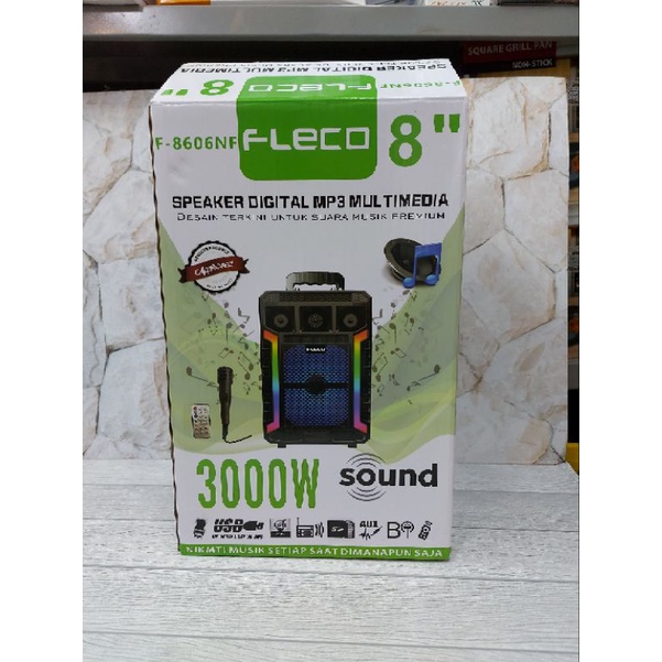 Speaker Portable Bluetooth Free Mic 3000W 8&quot; Fleco F 8606NF ORIGINAL