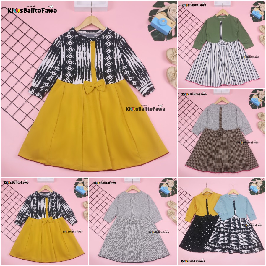 Dress Valencia 5-6 Tahun / Dres Anak Lengan Panjang Pesta Baju Perempuan Fashion Kids Motif Adem