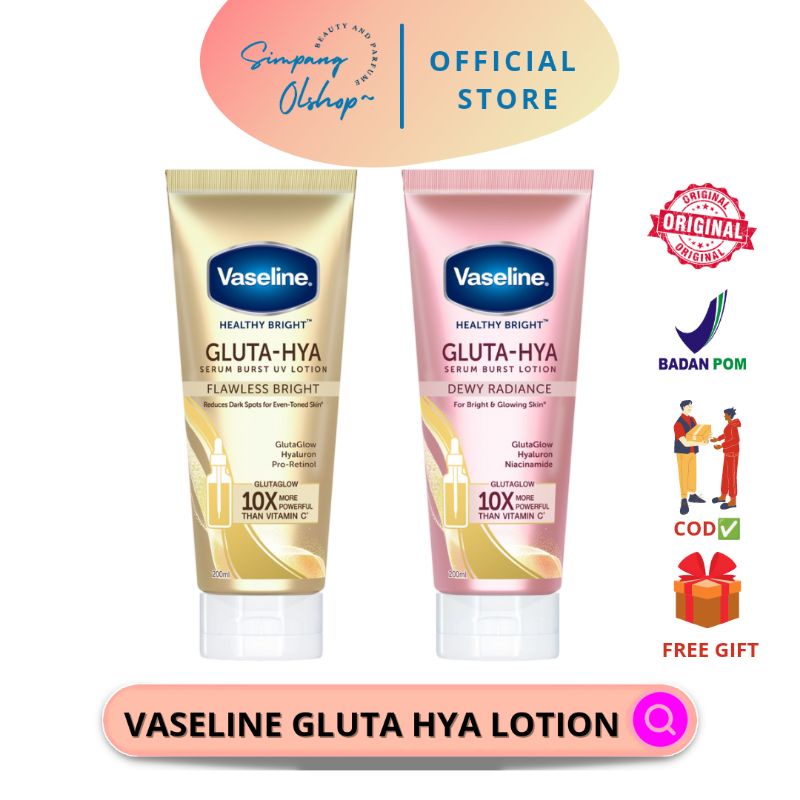[READY, FREE GIFT] VASELINE HEALTHY BRIGHT GLUTA HYA SERUM BURST LOTIOM 200ML / VASELINE GLUTA HYA