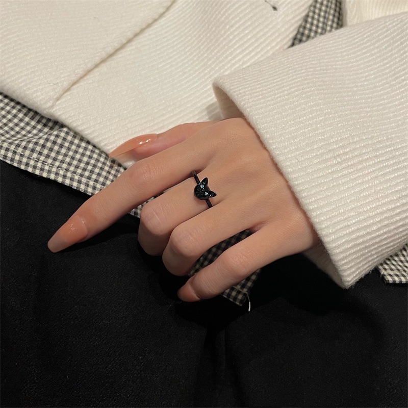 Cincin Desain Kucing Hitam Untuk Wanita