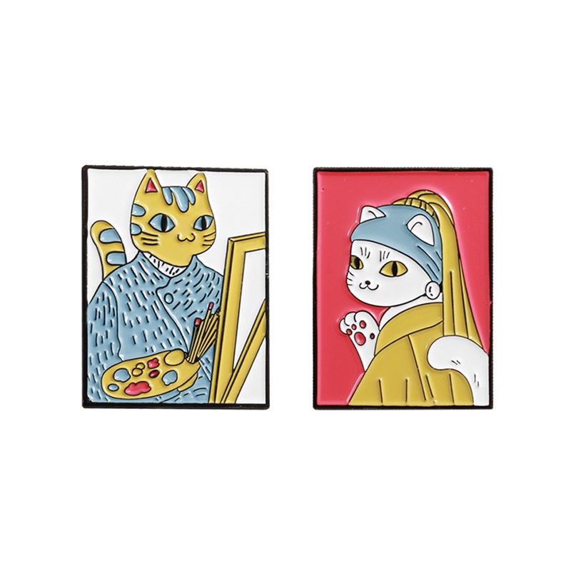 Bros Desain Lukisan Minyak Van Gogh Kucing Bahan Alloy Untuk Aksesoris Pakaian