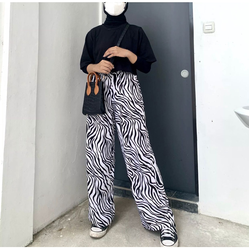 Highwaist Kulot Zebra Bahan Katun Premium Celana Kulot Panjang Wanita Dewasa