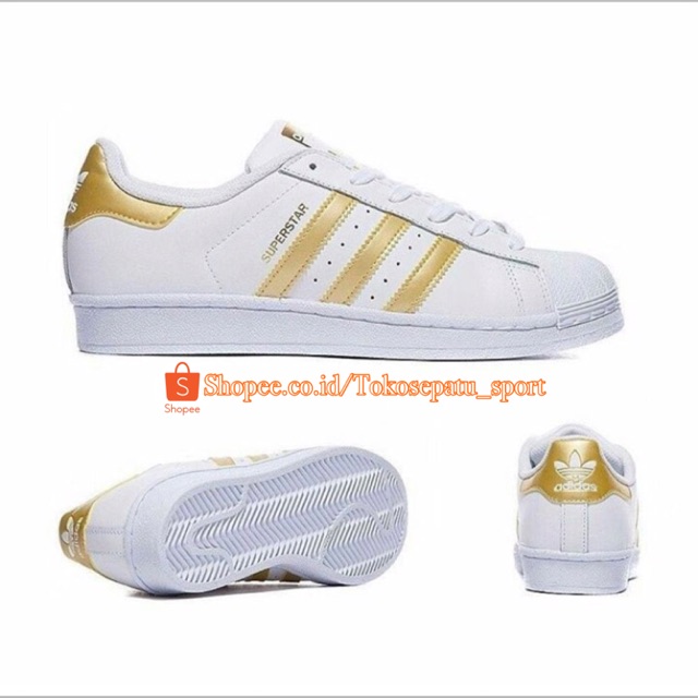 SEPATU ADIDAS SUPERSTAR PUTIH LIST GOLD, SEPATU ADIDAS SUPERSTAR WANITA