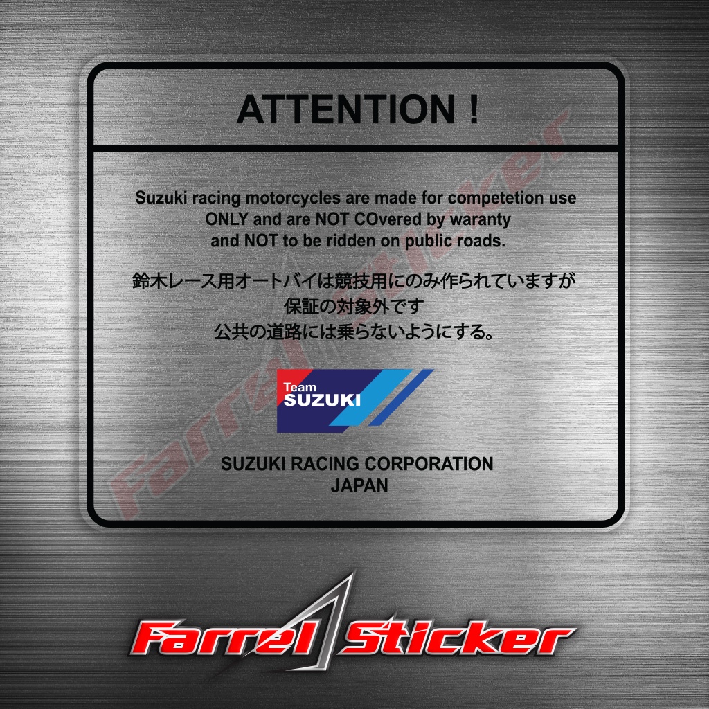 Stiker Sticker Transparan Warning Attention TEAM SUZUKI Japan