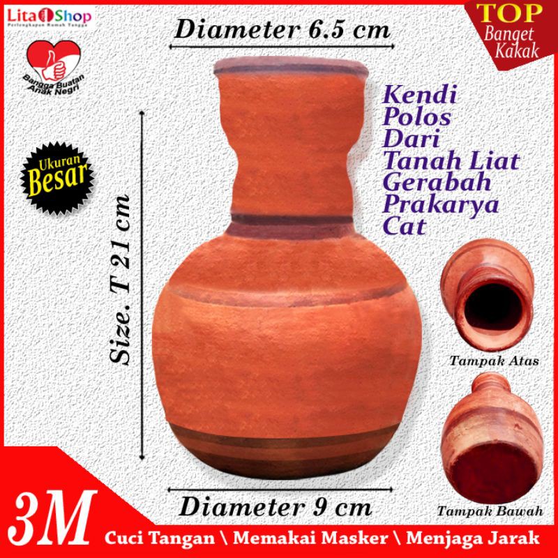 Kendi Polos dari Tanah Liat, Kendi Gerabah Polos, Prakarya Cat, Besar