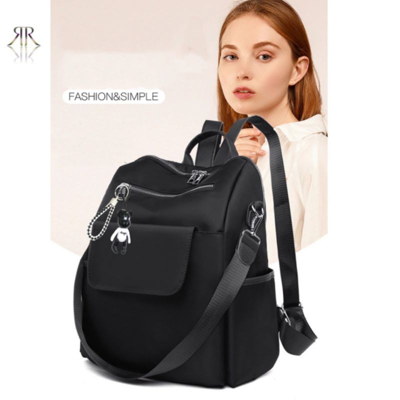 Tas Multifungsi Ransel Wanita Stylish Backpack Cewek Korean tas punggung Hitam Free gantungan