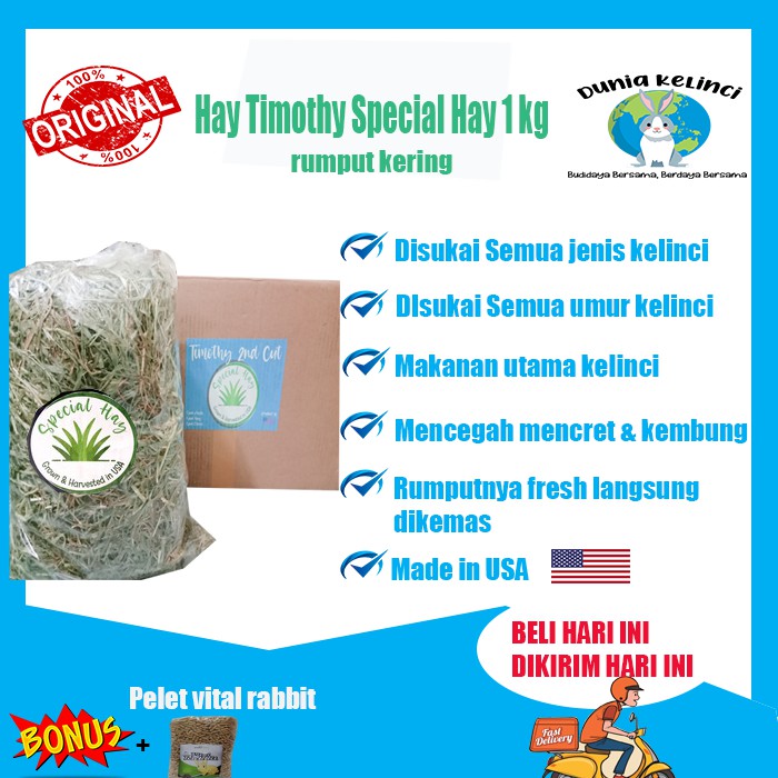 MAKANAN KELINCI HAY TIMOTHY SPECIAL HAY 1 KG GUINEA PIG MARMUT CHINCHILLA RUMPUT KERING JERAMI