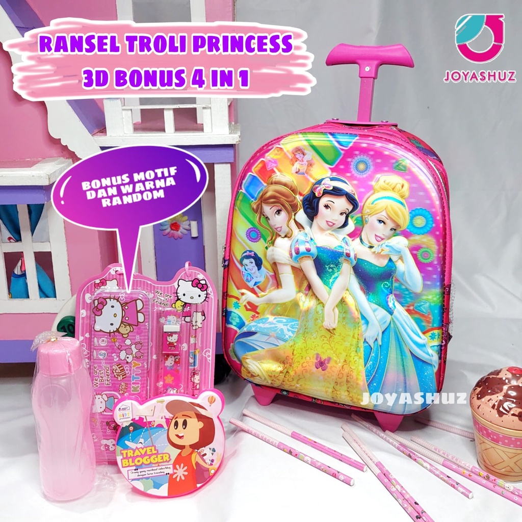 Tas Troli Anak Ransel Frozen Gratis Bonus - Ransel Anak Perempuan - Ransel Troli Anak SD - Troli Frozen - Tas Gratis Botol -  Tas Sekolah Anak Troli - Frozen Anna Elsa  - Tas Dorong Frozen  - Joyashuz