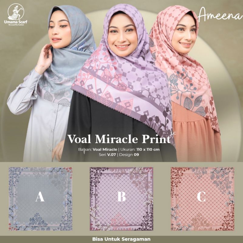 HIJAB SEGIEMPAT MOTIF VOAL UMAMA PREMIUM BISA SERAGAMAN JILBAB PREMIUM SCARF MIRACLE PRINT KANTORAN FORMAL DAILY KERUDUNG HIJAB