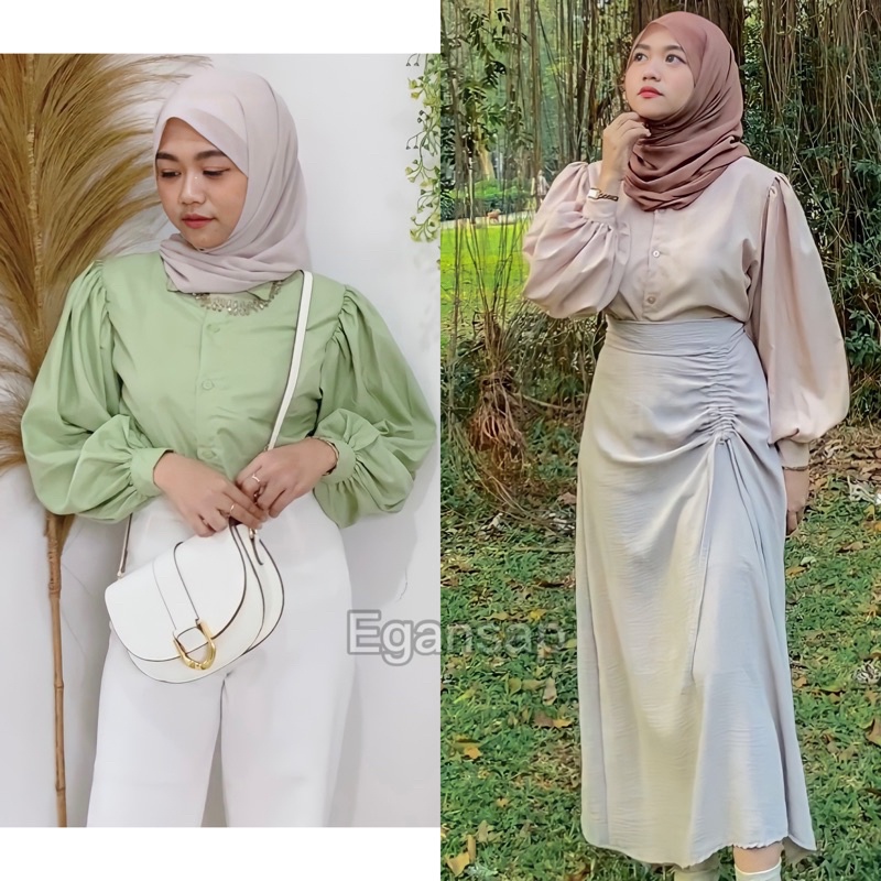 Ayana Blouse Baju Kemeja Lengan Balon Puffy Korean Style Fashion Atasan Wanita Kekinian Muslim Dinner Party Casual