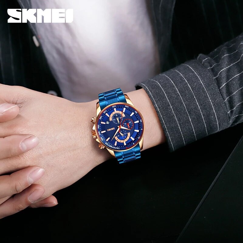 SKMEI 9250 Jam Tangan Pria Analog Chronograph Casual Quartz Tali Stainless WATCHKITE WKOS