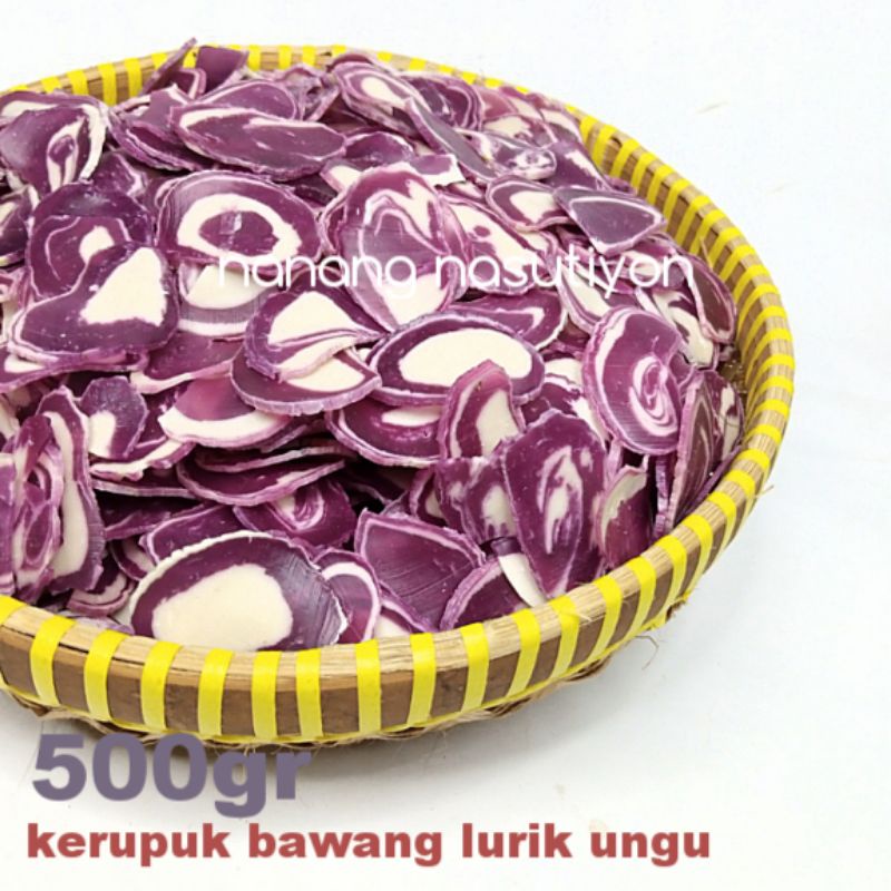 

Krupuk kerupuk bawang lurik ungu mentah netto 500 gram