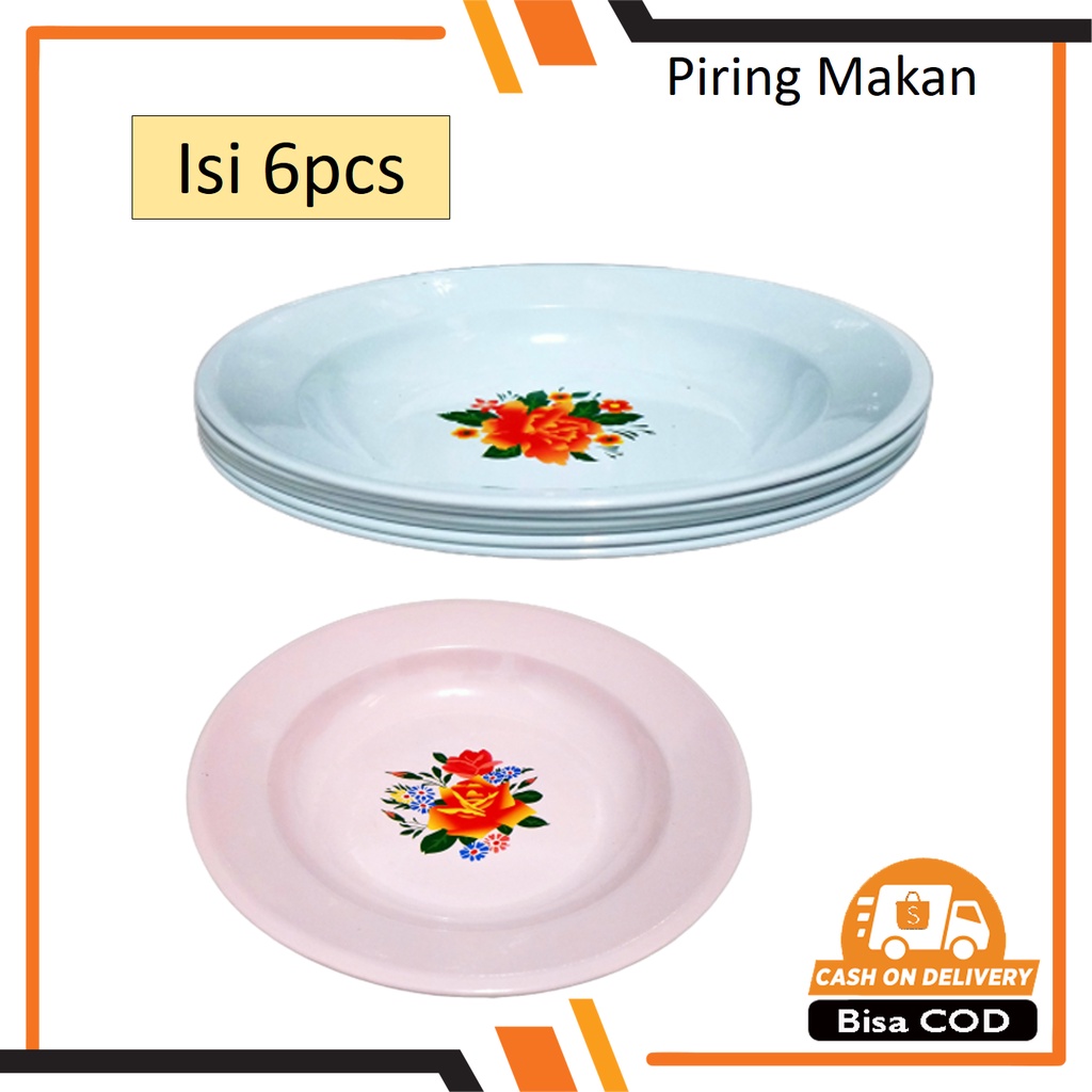 Piring Makan Enamel Bunga 9&quot; inc (Isi 6pcs) / Piring Saji diameter 23cm