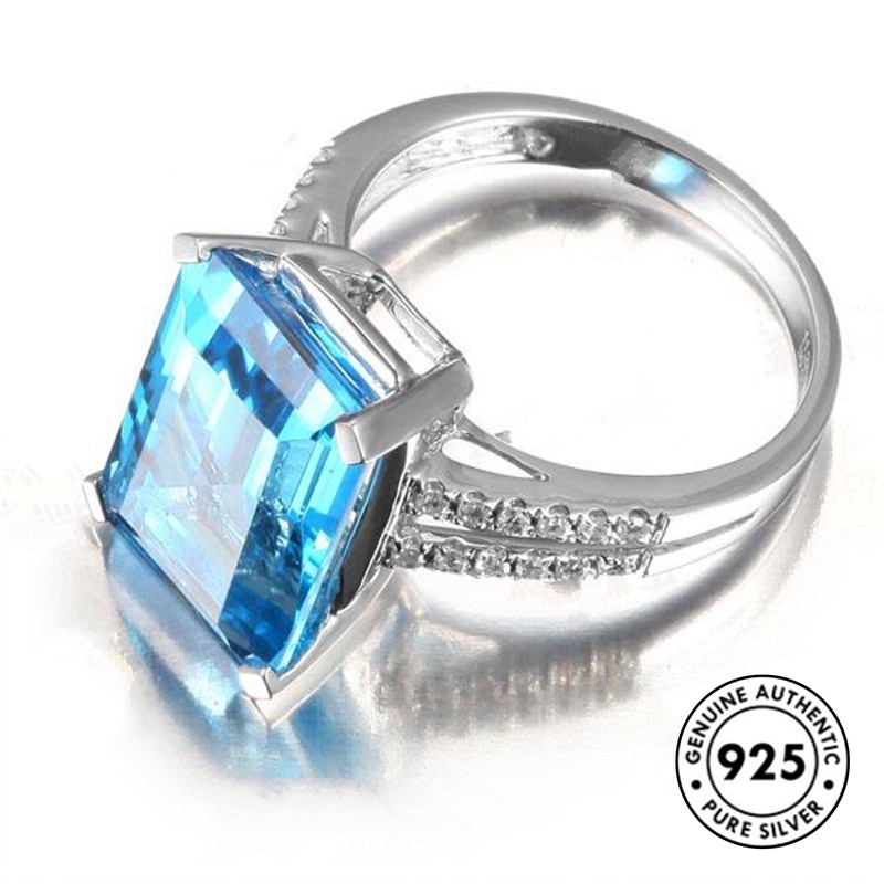 Cincin Sterling Silver 925 18k Dengan Topaz Aquamarine Untuk Wanita