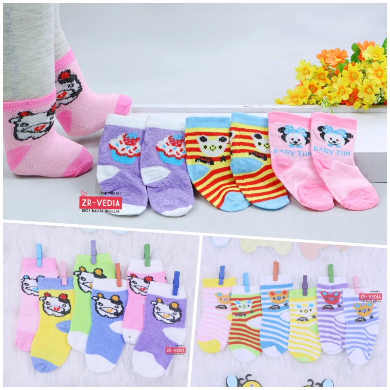 (ISI 6-12 PCS) Kaos Kaki Bayi Polos Warna 0-12 Bulan / SNI Baby Socks New Born Laki Perempuan Kiosbalitaaprillia