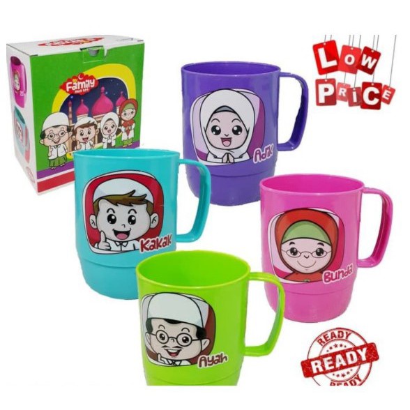Mug Gelas plastik family set 4 pcs Gelas karakter Cangkir Famity set Mug Family Set