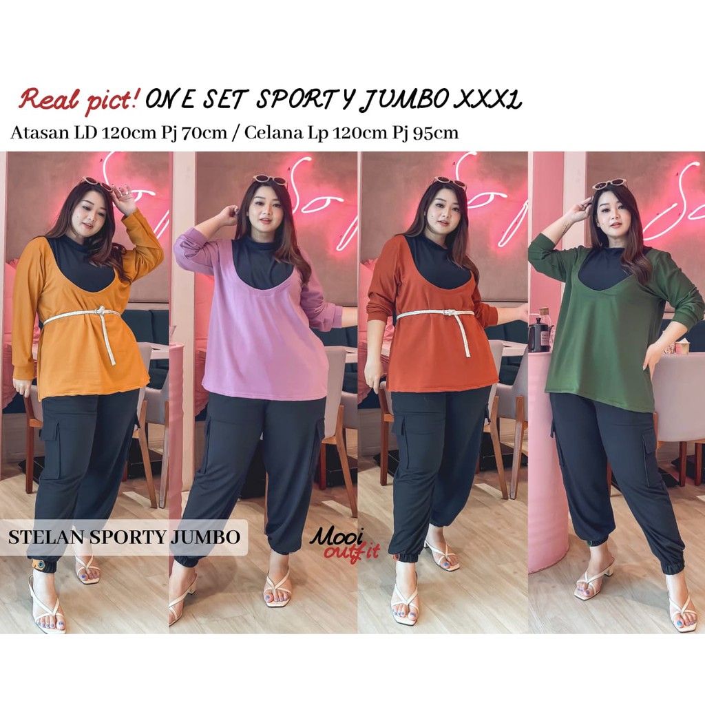 Stelan Jumbo Sporty Kaos Kualitas Super One Set Sporty Kaos Jumbo Stelan Santai Jumbo Xxxl Big Size