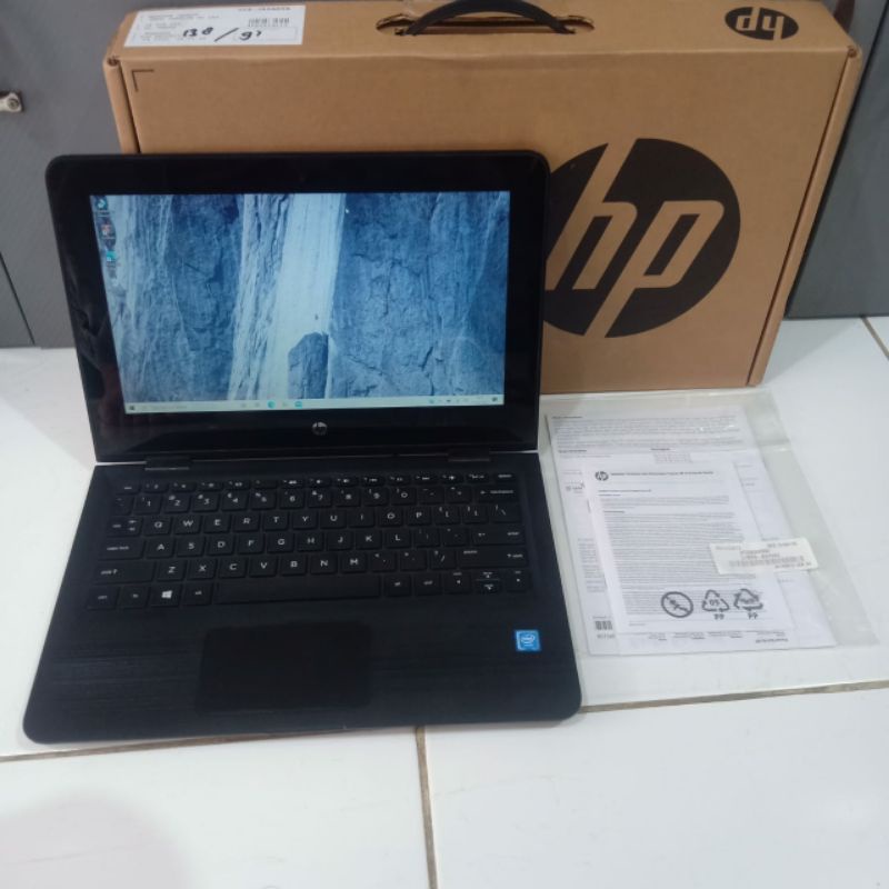 Laptop 2 in 1 Merk HP Pavilion 11-ab128TU Convertible X360 Celeron N4000 Ram 4GB HDD 500GB flip Tablet Tochscreen Fullset dus-1