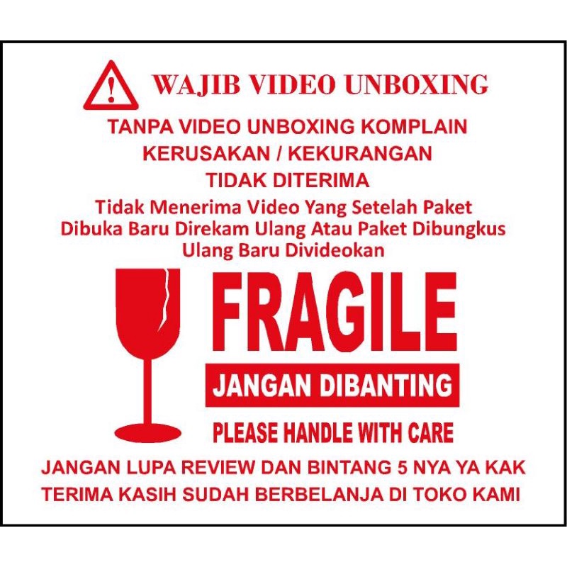 

STIKER VIDEO FRAGILE UNBOXING GEN2 ISI 100 PCS WLBEE