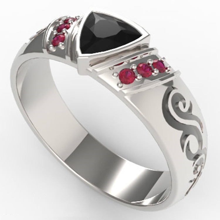 Wanita gaya baru 925 cincin batu permata merah dan hitam perak