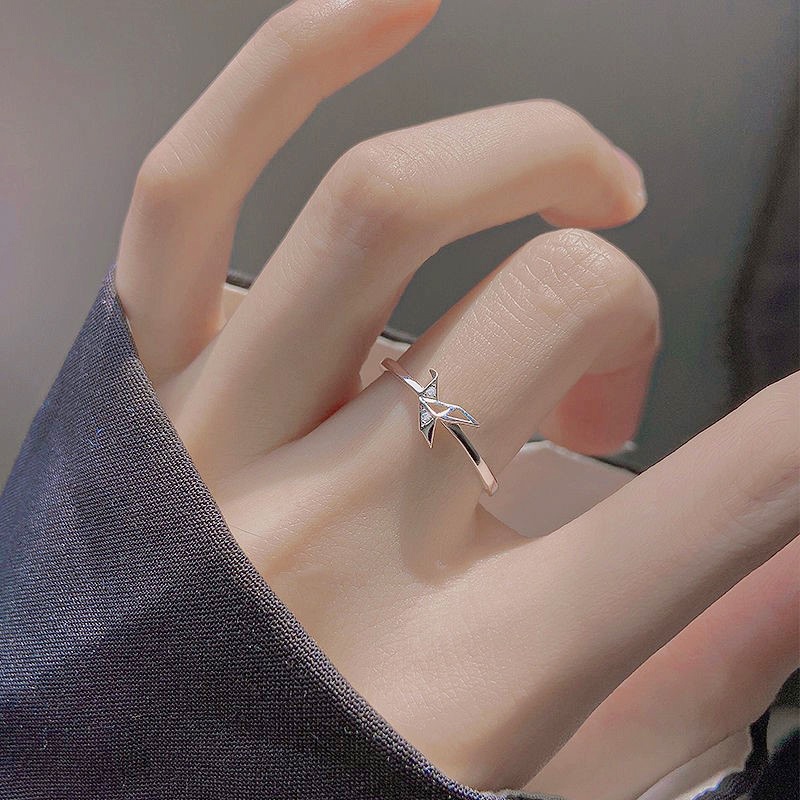 Cincin Desain Burung Kertas Aksen Kristal Warna Silver Untuk Wanita