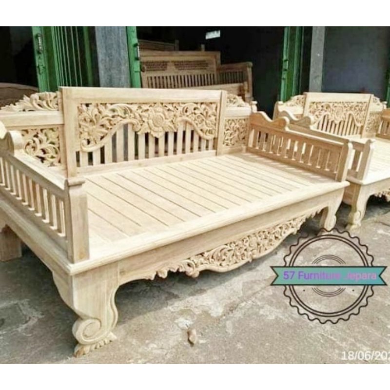 Bangku Bale Bale Jati Minimalis - Kursi Ukir Panjang Besar - Mentahan