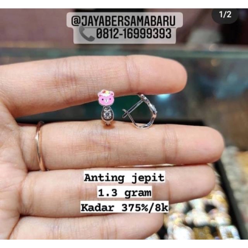 Anting jepit anak emas kadar 375%/8k