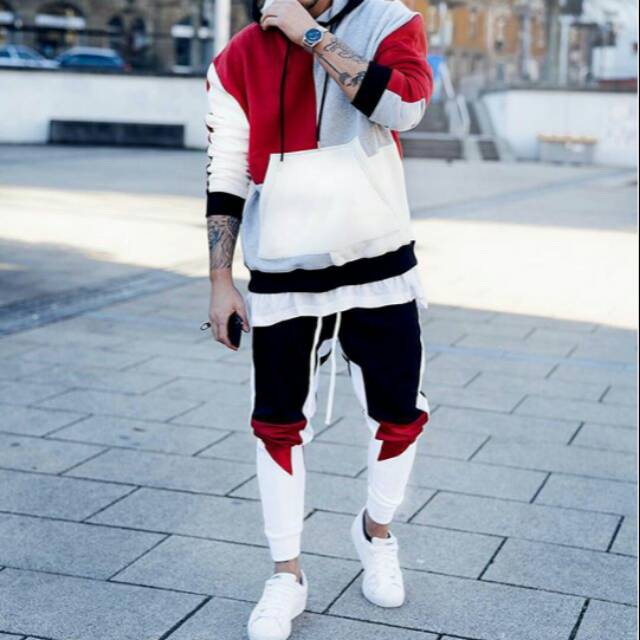 Setelan Hoodie Pria Combinasi warna