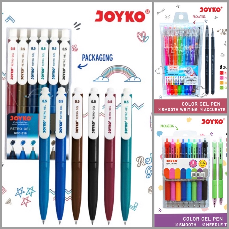 ( Set 6 - 8 Warna ) JOYKO COLOR GEL PEN - BALLPOINT PENA PULPEN JEL WARNA PREMIUM - RETRO / DIAMOND HEAD