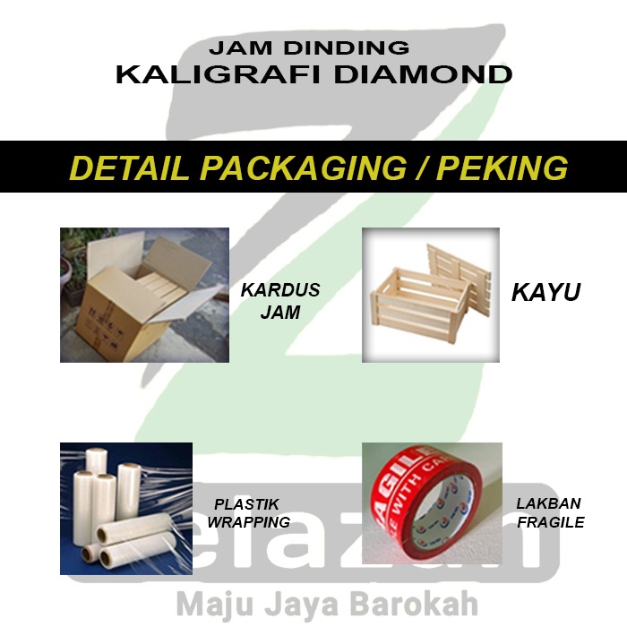 Jam Dinding Diamond Kaligrafi Emboss Printed Kotak Besar JUMBO