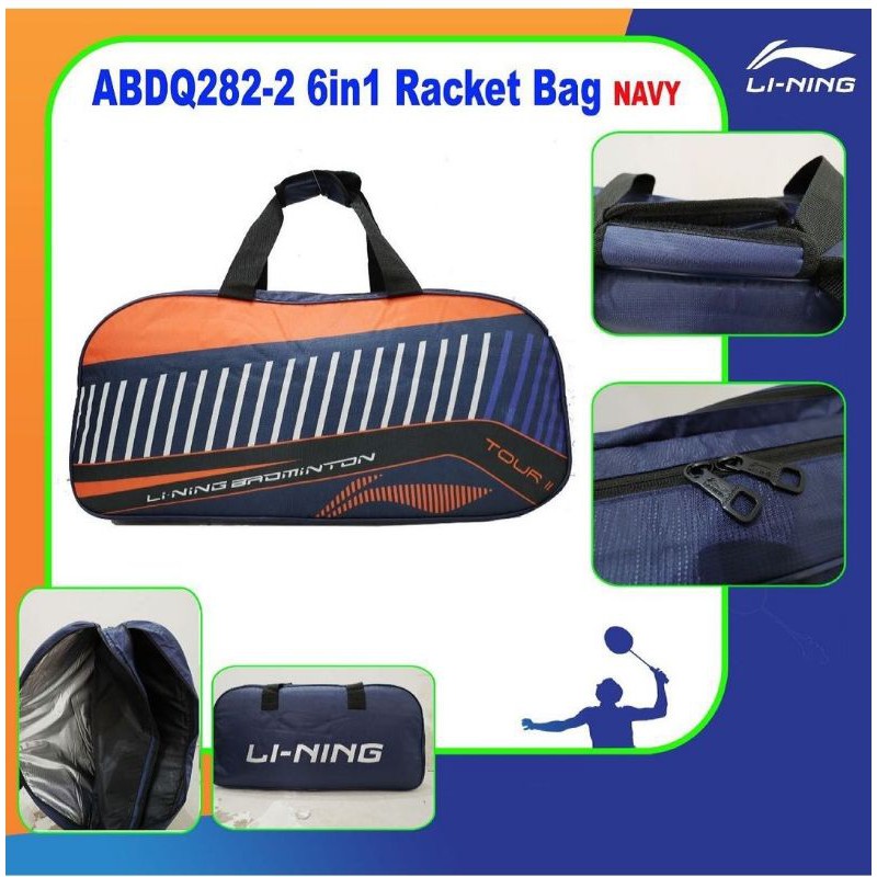 Tas Raket Badminton Lining ABDQ282 / ABDQ 282 Navy Orange Original Bulutangkis Surabaya Adha Sport