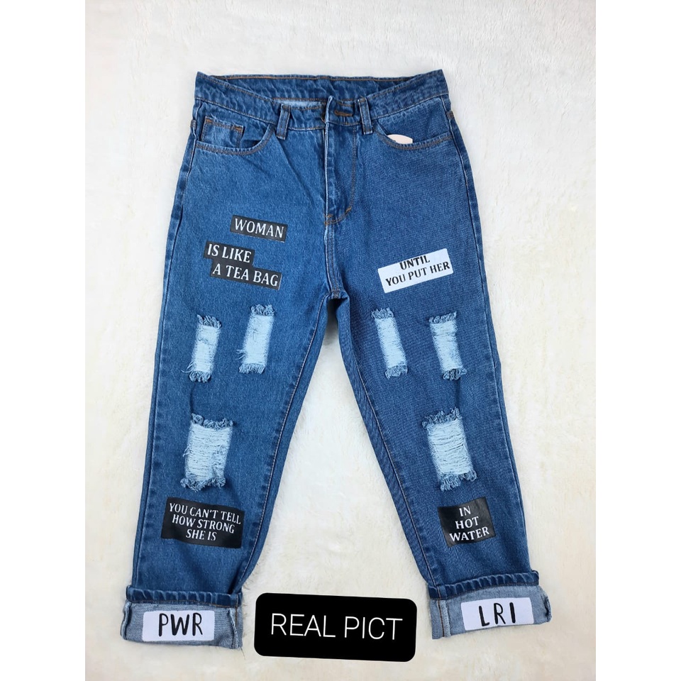 MAGCUN STORE - Highwaist Boyfriend Jeans Wanita BF Jeans  Ripped Sablon Until