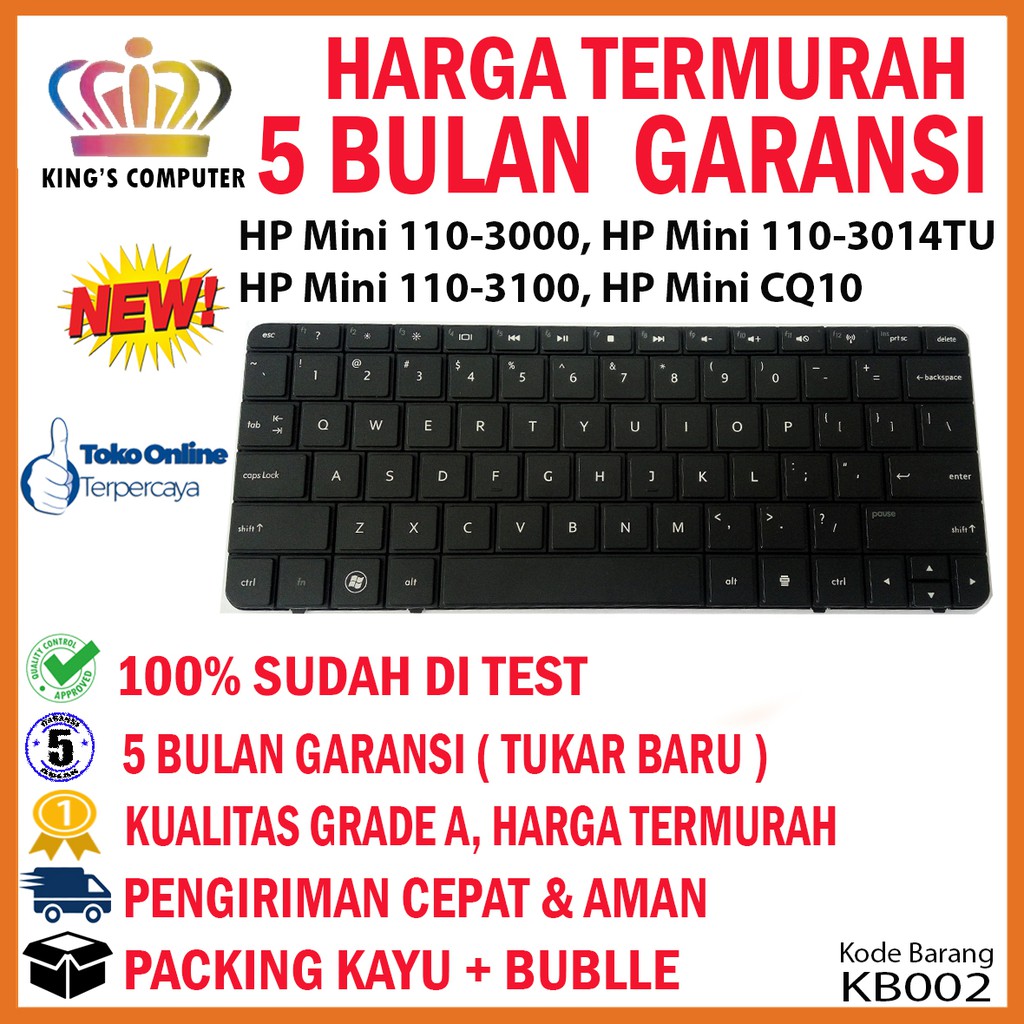 Keyboard HP (HITAM) Mini 110-3000 HP Mini 110-3014TU HP Mini 110-3100 HP Mini CQ10