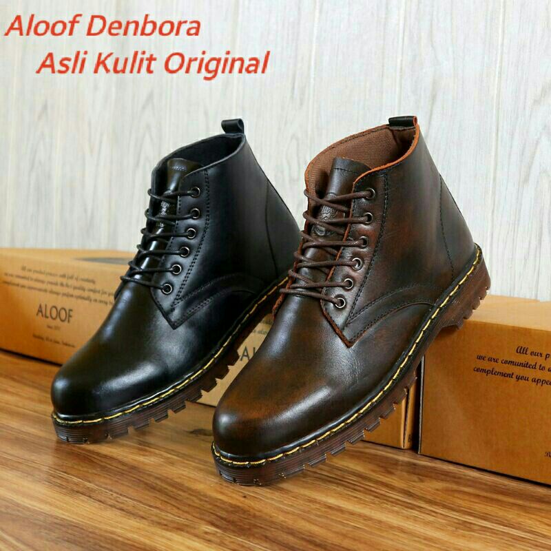 Jual Aloof Denbora Sepatu Boots Pria Kulit Asli Original Indonesia Shopee Indonesia