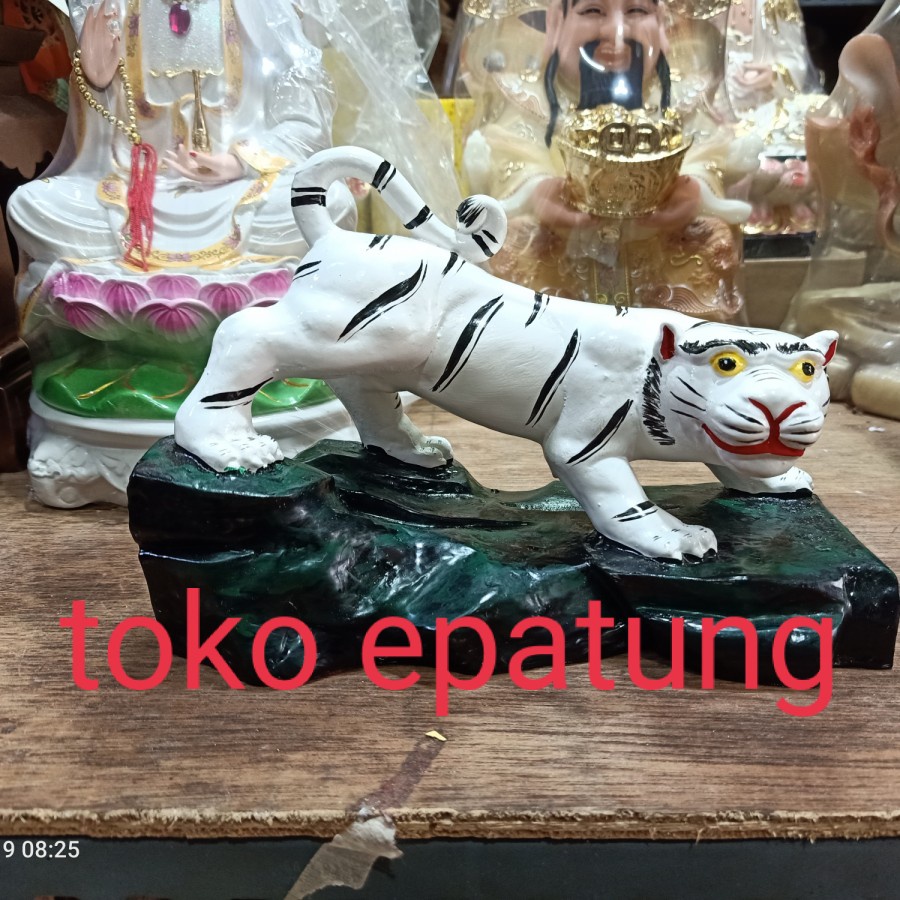 patung dewa harimau putih   - fiber - 8 inch
