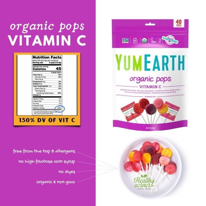 

YumEarth Organic Pops Vitamin C ( isi 40 pops ) Permen Lolipop Candy